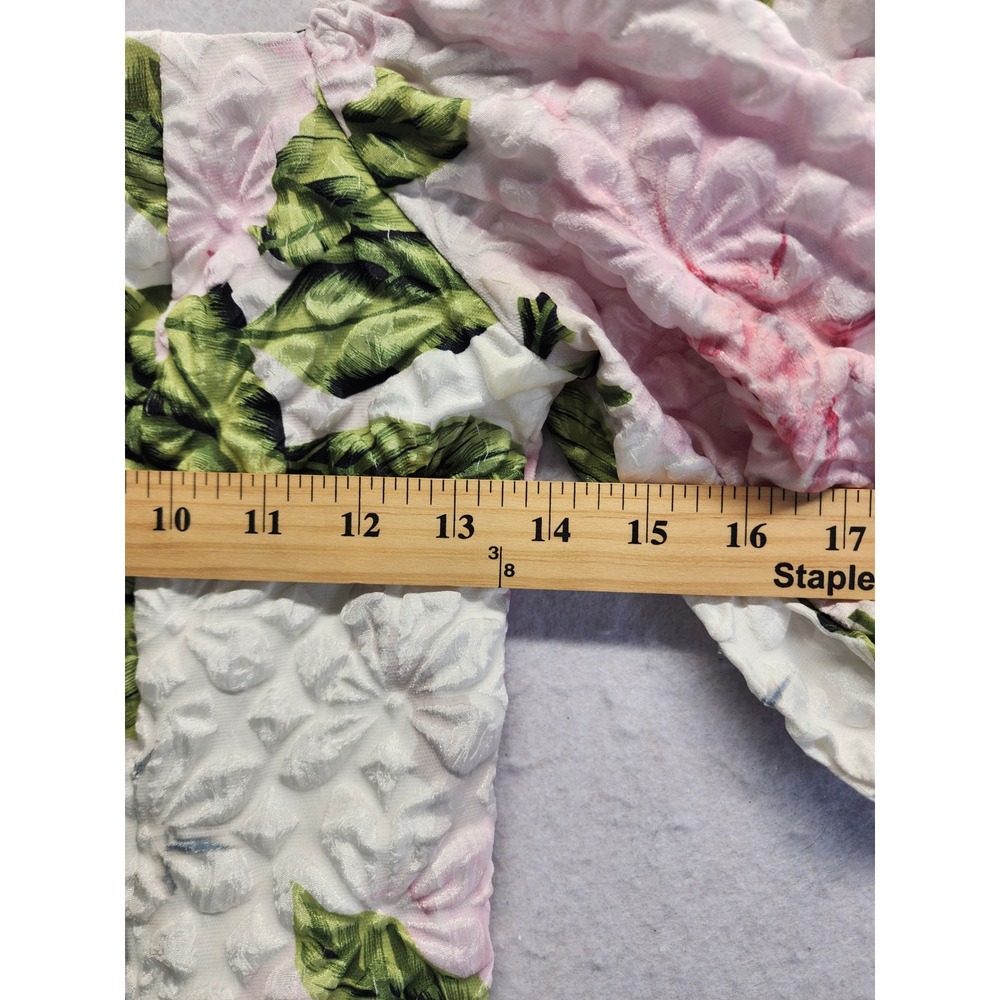 Pink Floral Textured Puff Sleeve Crop Top Pearl Button Size S US 4 - Picture 6 of 8